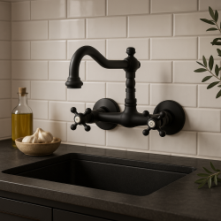 Nostalgická klasická kuchynská batéria V2721 nástenná batéria matná čierna 1208953527